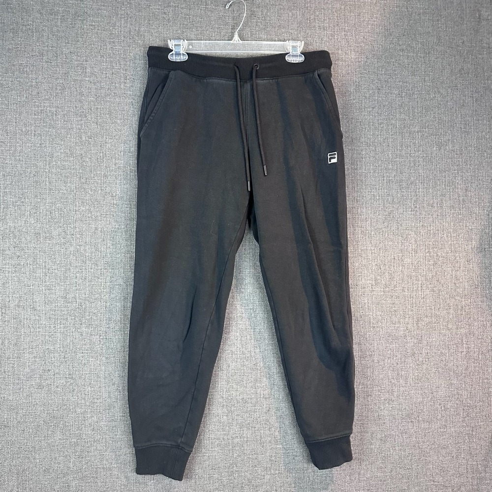 Fila Black Jogger‎ Sweatpants Mens Medium Drawstring Logo Casual Comfort